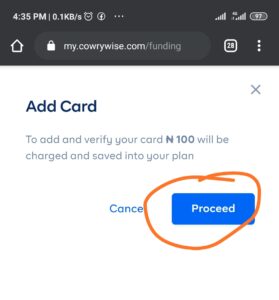 Cowrywise ATM Card Menu bar