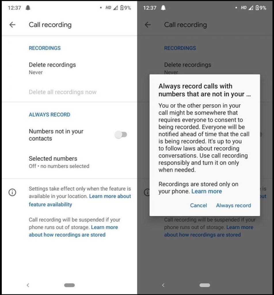 Google phone app automatic call recording