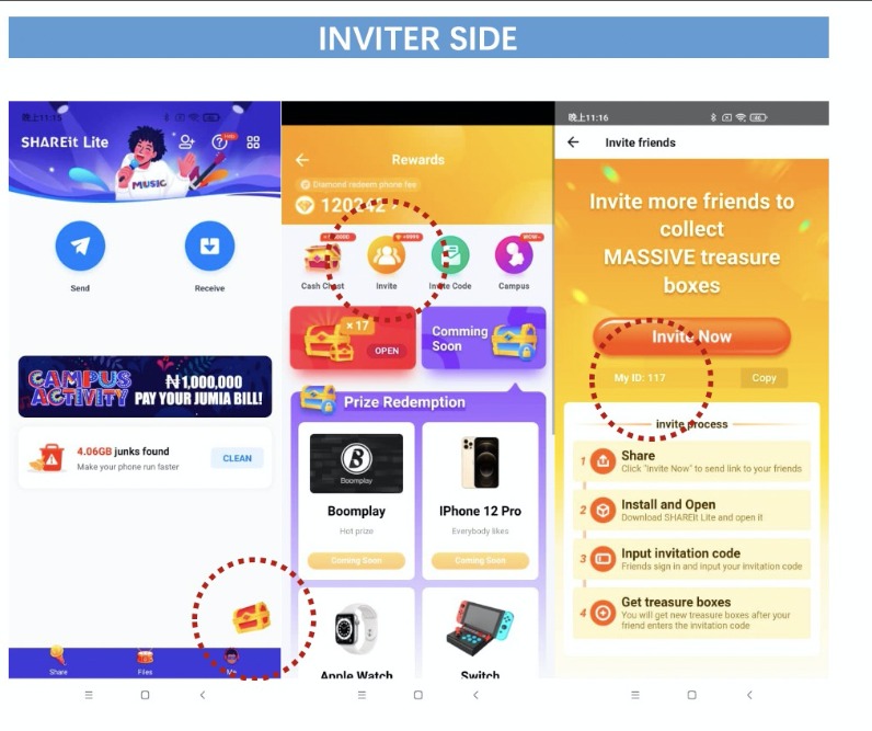 Refer and earn free airtime on shareit lite apk