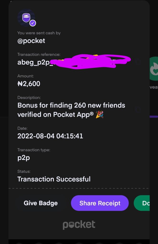 Pocket App bonus withdrawal