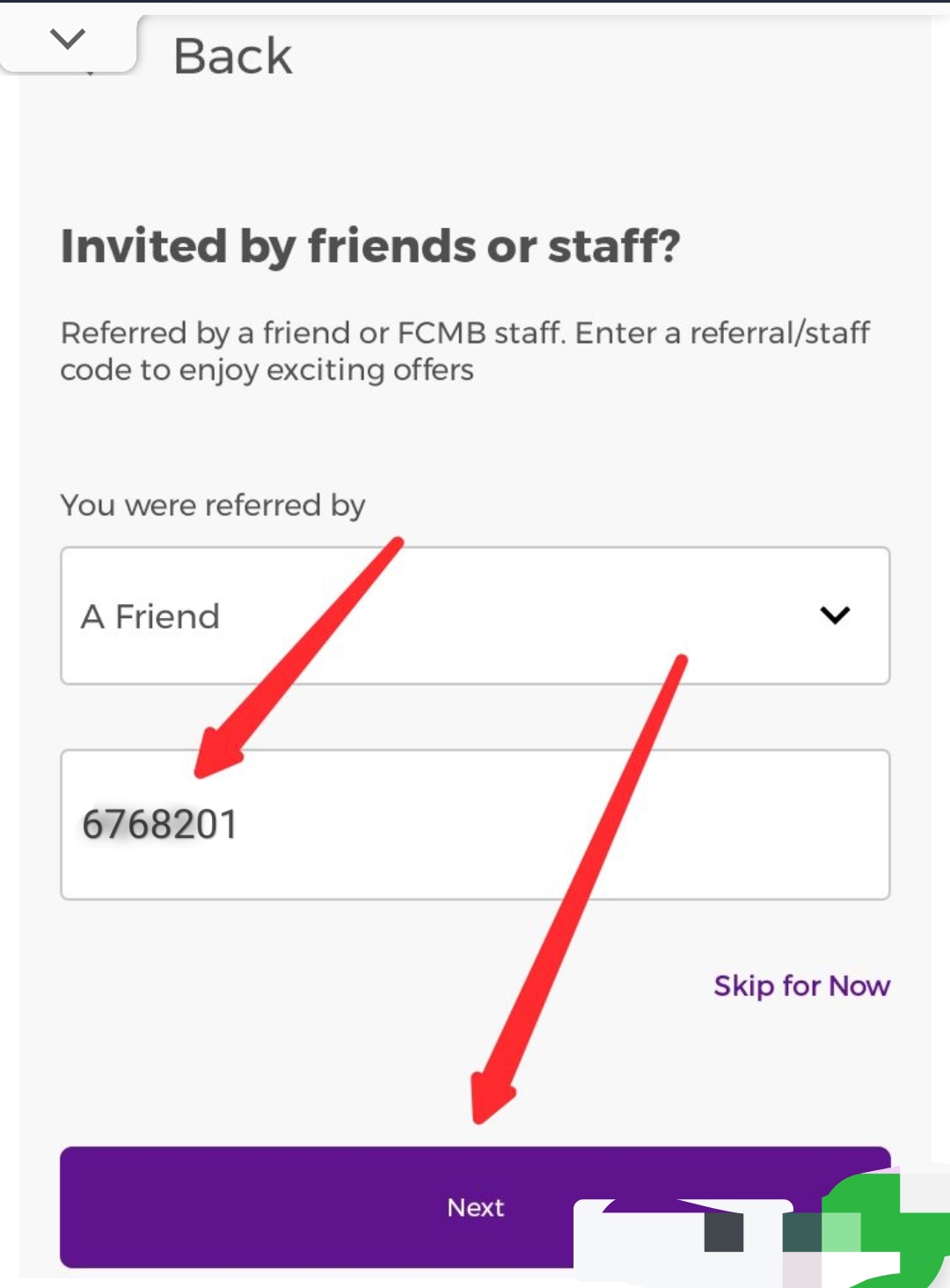 fcmb referral code