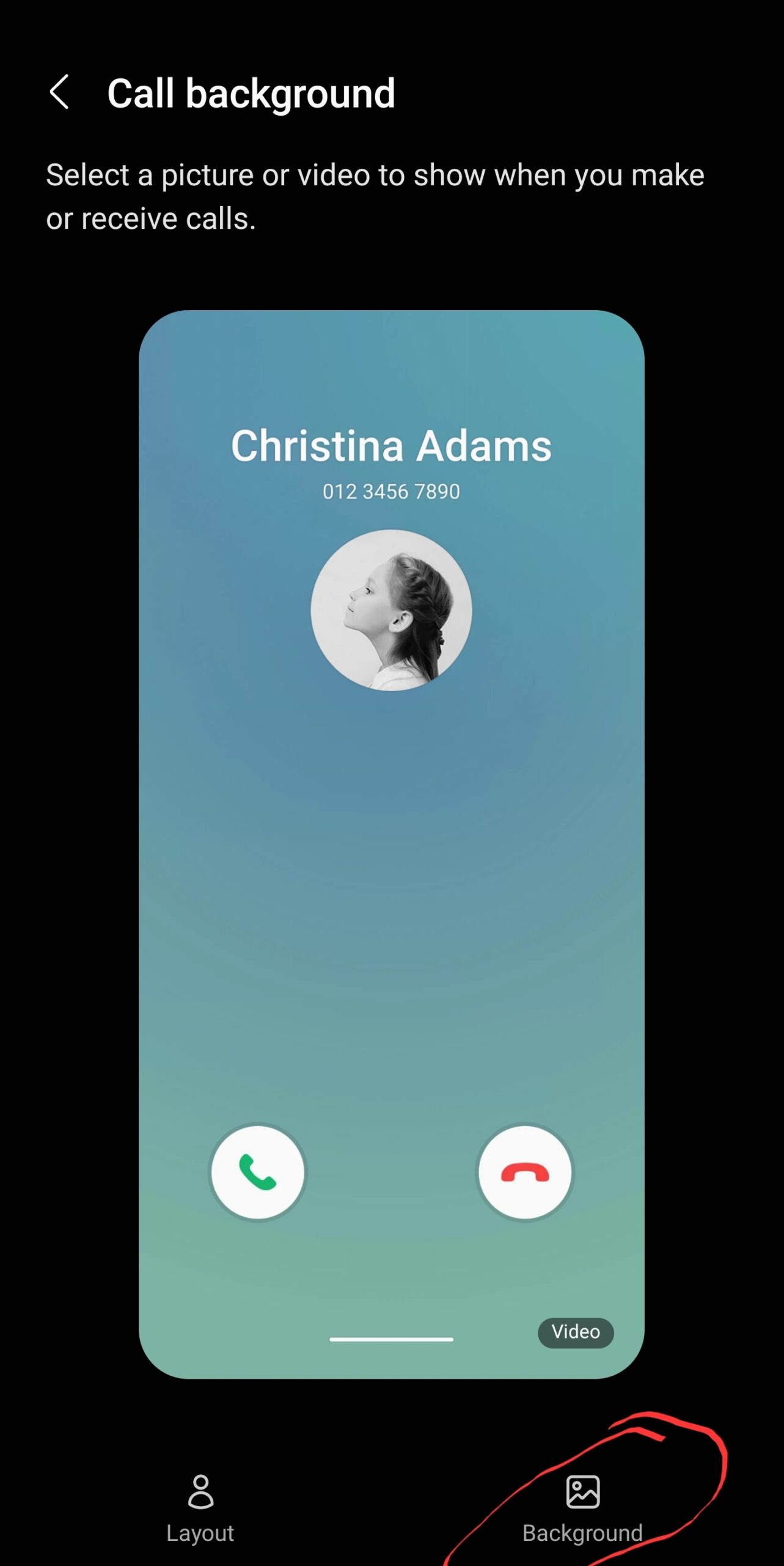 change Samsung call background