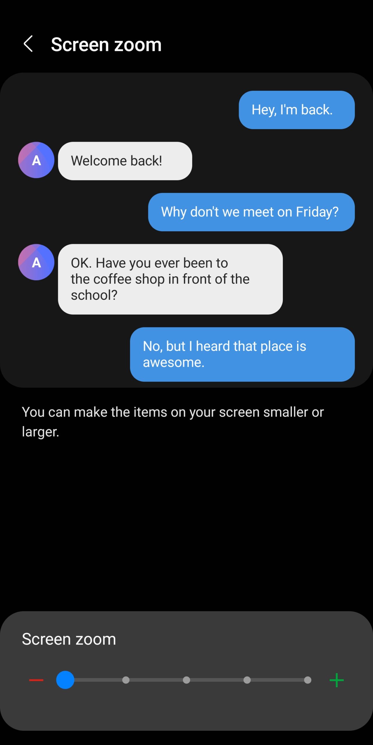 Samsung font size settings