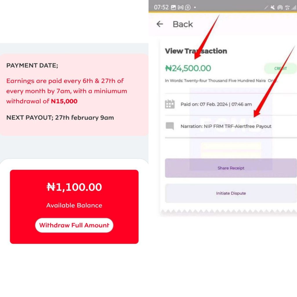 Alertfree scam withdrawal prove